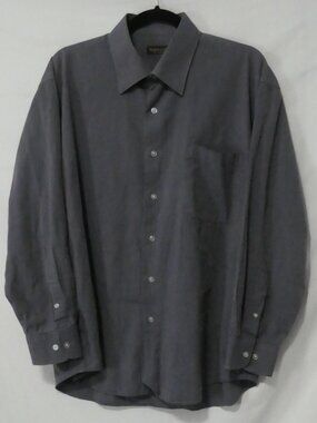 VAN HEUSEN Men's Grey Blue Button Down Dress Shirt Chest Pocket size 16.5 32/33